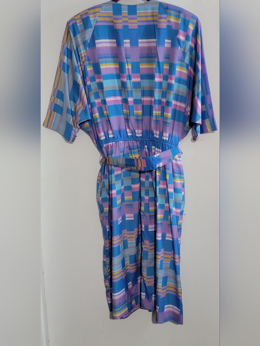 Vintage 70's Blue Geometric Print Midi Dress with Matching Belt - Picture 8 of 10